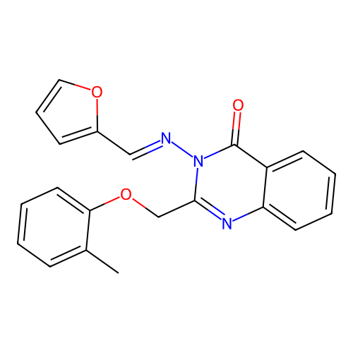 3-[(E)-furan-2-ylmethylideneamino]-2-[(2-methylphenoxy)methyl]quinazolin-4-one structure