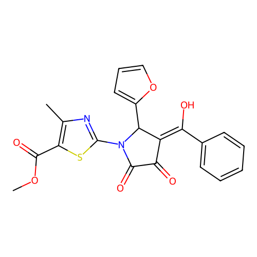 2-(3-Benzoyl-2-furan-2-yl-4-hydroxy-5-oxo-2,5-dihydro-pyrrol-1-yl)-4-methyl-thiazole-5-carboxylic acid  methyl ester structure