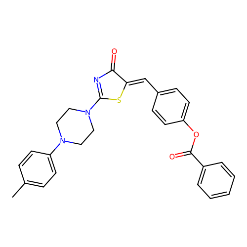 (Z)-4-((4-oxo-2-(4-(p-tolyl)piperazin-1-yl)thiazol-5(4H)-ylidene)methyl)phenyl benzoate structure