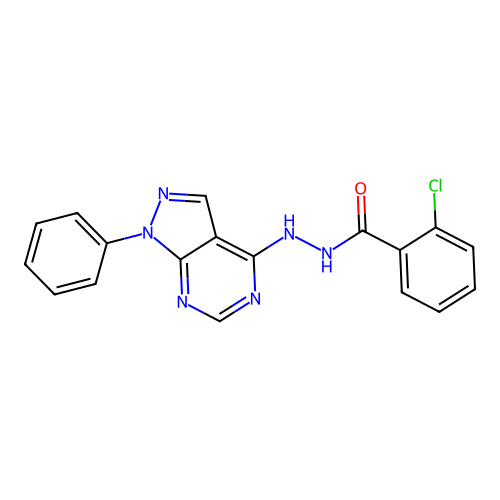 2-chloro-N'-(1-phenyl-1H-pyrazolo[3,4-d]pyrimidin-4-yl)benzohydrazide structure