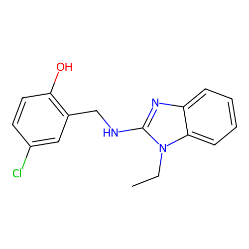 4-chloro-2-{[(1-ethyl-1H-benzimidazol-2-yl)amino]methyl}phenol structure