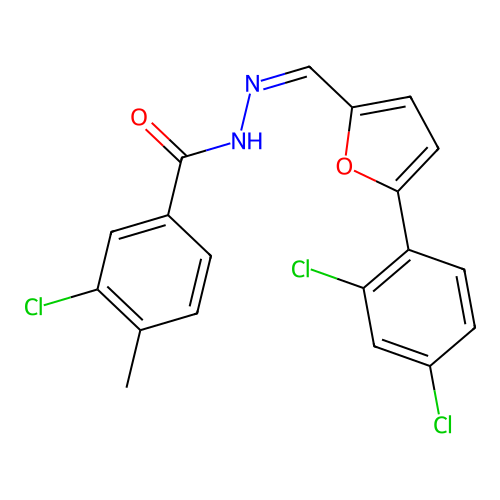 (Z)-3-chloro-N'-((5-(2,4-dichlorophenyl)furan-2-yl)methylene)-4-methylbenzohydrazide structure