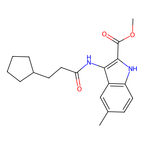 methyl 3-[(3-cyclopentylpropanoyl)amino]-5-methyl-1H-indole-2-carboxylate structure