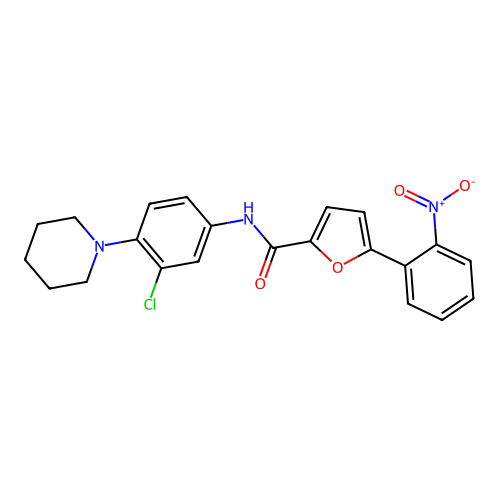 N-(3-chloro-4-(piperidin-1-yl)phenyl)-5-(2-nitrophenyl)furan-2-carboxamide structure