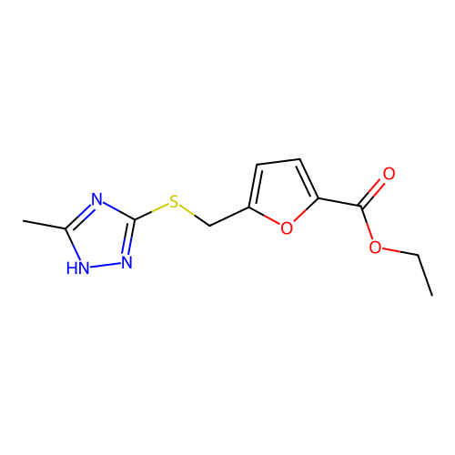 ethyl 5-{[(3-methyl-1H-1,2,4-triazol-5-yl)sulfanyl]methyl}furan-2-carboxylate structure