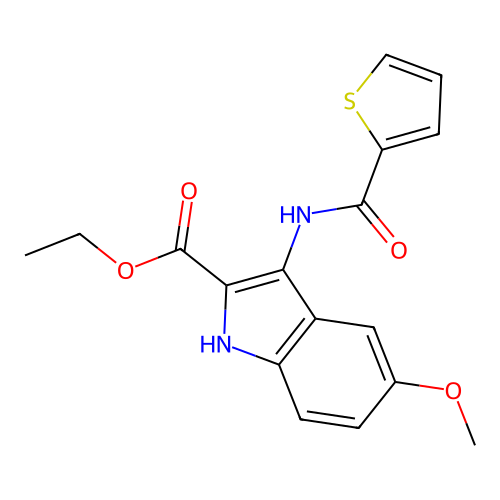 ethyl 5-methoxy-3-[(thiophen-2-ylcarbonyl)amino]-1H-indole-2-carboxylate structure