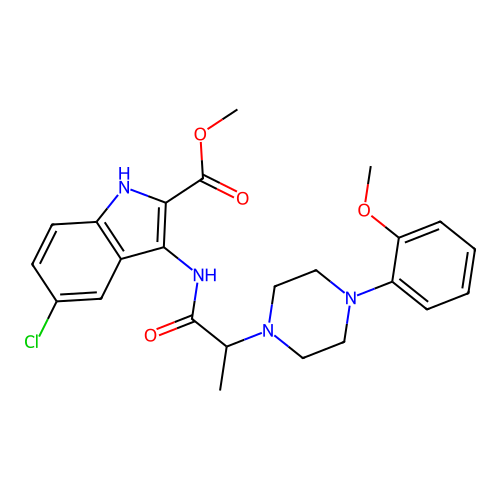 Methyl 5-chloro-3-[2-[4-(2-methoxyphenyl)piperazin-1-yl]propanoylamino]-1H-indole-2-carboxylate structure