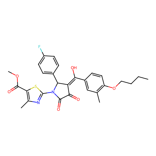 methyl 2-(3-(4-butoxy-3-methylbenzoyl)-2-(4-fluorophenyl)-4-hydroxy-5-oxo-2,5-dihydro-1H-pyrrol-1-yl)-4-methylthiazole-5-carboxylate structure