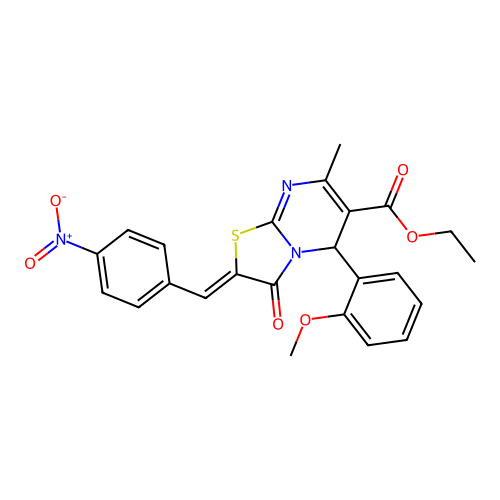 ethyl (2Z)-5-(2-methoxyphenyl)-7-methyl-2-(4-nitrobenzylidene)-3-oxo-2,3-dihydro-5H-[1,3]thiazolo[3,2-a]pyrimidine-6-carboxylate structure