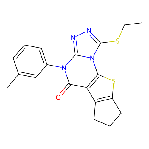 1-(ethylsulfanyl)-4-(3-methylphenyl)-7,8-dihydro-6H-cyclopenta[4,5]thieno[3,2-e][1,2,4]triazolo[4,3-a]pyrimidin-5(4H)-one structure