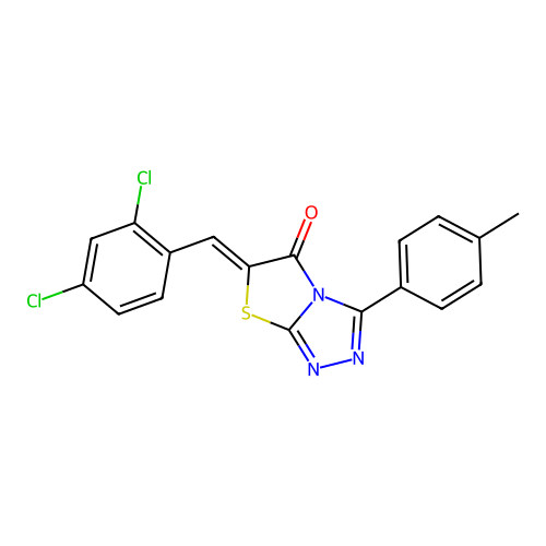 (Z)-6-(2,4-dichlorobenzylidene)-3-(p-tolyl)thiazolo[2,3-c][1,2,4]triazol-5(6H)-one structure