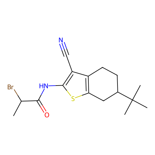 2-bromo-N-(6-tert-butyl-3-cyano-4,5,6,7-tetrahydro-1-benzothiophen-2-yl)propanamide structure