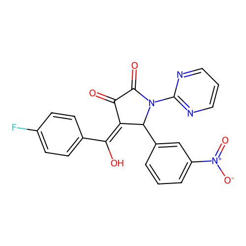 4-(4-fluorobenzoyl)-3-hydroxy-5-(3-nitrophenyl)-1-(pyrimidin-2-yl)-1H-pyrrol-2(5H)-one structure