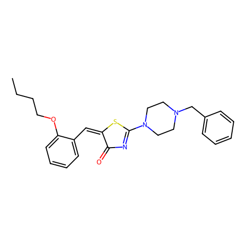 (5E)-2-(4-benzylpiperazin-1-yl)-5-(2-butoxybenzylidene)-1,3-thiazol-4(5H)-one structure