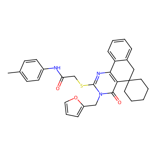 2-((3-(furan-2-ylmethyl)-4-oxo-4,6-dihydro-3H-spiro[benzo[h]quinazoline-5,1'-cyclohexan]-2-yl)thio)-N-(p-tolyl)acetamide structure