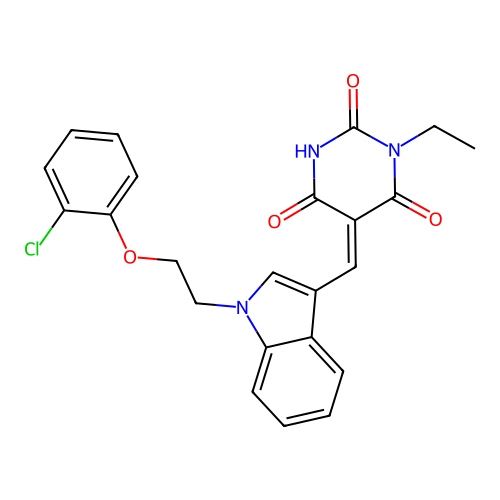 (5E)-5-({1-[2-(2-CHLOROPHENOXY)ETHYL]-1H-INDOL-3-YL}METHYLIDENE)-1-ETHYL-1,3-DIAZINANE-2,4,6-TRIONE structure