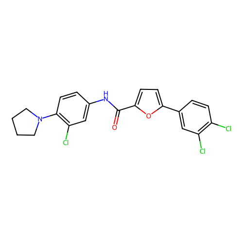 N-(3-chloro-4-(pyrrolidin-1-yl)phenyl)-5-(3,4-dichlorophenyl)furan-2-carboxamide structure