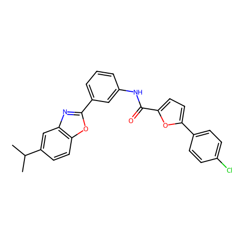 5-(4-chlorophenyl)-N-(3-(5-isopropylbenzo[d]oxazol-2-yl)phenyl)furan-2-carboxamide structure