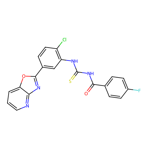 N-{[2-chloro-5-([1,3]oxazolo[4,5-b]pyridin-2-yl)phenyl]carbamothioyl}-4-fluorobenzamide structure