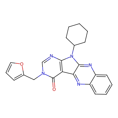 11-cyclohexyl-3-(furan-2-ylmethyl)-3,11-dihydro-4H-pyrimido[5',4':4,5]pyrrolo[2,3-b]quinoxalin-4-one structure
