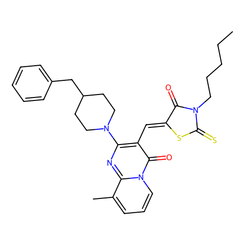 2-(4-BENZYL-1-PIPERIDINYL)-9-METHYL-3-[(Z)-(4-OXO-3-PENTYL-2-THIOXO-1,3-THIAZOLIDIN-5-YLIDENE)METHYL]-4H-PYRIDO[1,2-A]PYRIMIDIN-4-ONE structure