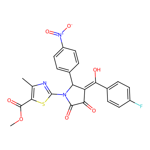 methyl 2-(3-(4-fluorobenzoyl)-4-hydroxy-2-(4-nitrophenyl)-5-oxo-2,5-dihydro-1H-pyrrol-1-yl)-4-methylthiazole-5-carboxylate structure