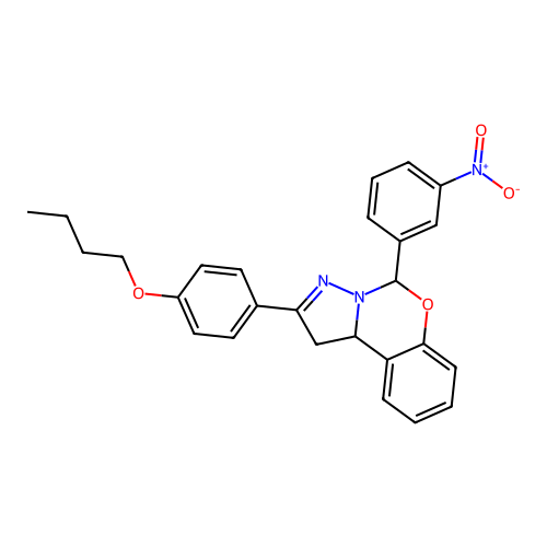 2-(4-butoxyphenyl)-5-(3-nitrophenyl)-1,10b-dihydropyrazolo[1,5-c][1,3]benzoxazine structure
