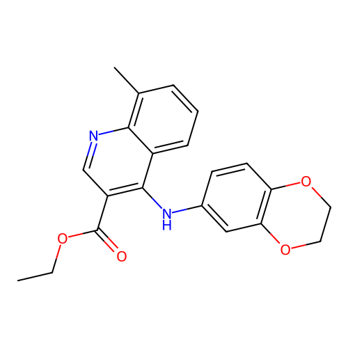 Ethyl 4-(2,3-dihydro-1,4-benzodioxin-6-ylamino)-8-methylquinoline-3-carboxylate structure
