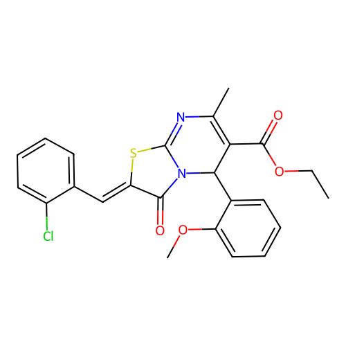 ethyl (2E)-2-[(2-chlorophenyl)methylidene]-5-(2-methoxyphenyl)-7-methyl-3-oxo-2H,3H,5H-[1,3]thiazolo[3,2-a]pyrimidine-6-carboxylate structure