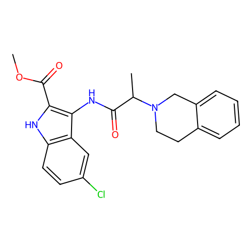 Methyl 5-chloro-3-[2-(3,4-dihydro-1H-isoquinolin-2-yl)propanoylamino]-1H-indole-2-carboxylate structure