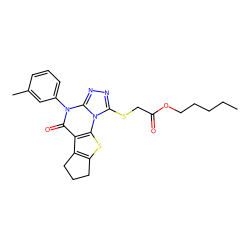 pentyl {[4-(3-methylphenyl)-5-oxo-4,5,7,8-tetrahydro-6H-cyclopenta[4,5]thieno[3,2-e][1,2,4]triazolo[4,3-a]pyrimidin-1-yl]sulfanyl}acetate structure