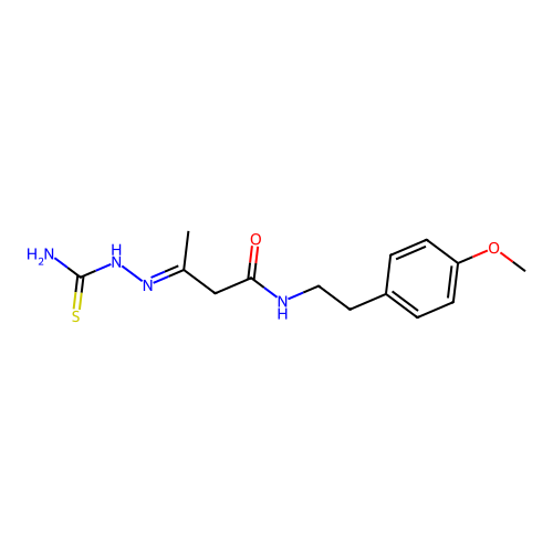 (3E)-3-(2-carbamothioylhydrazinylidene)-N-[2-(4-methoxyphenyl)ethyl]butanamide structure