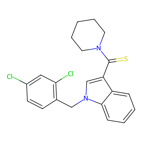 (1-(2,4-dichlorobenzyl)-1H-indol-3-yl)(piperidin-1-yl)methanethione structure