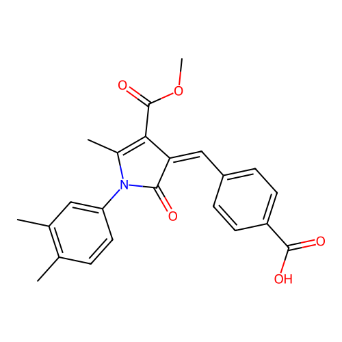 4-{(Z)-[1-(3,4-dimethylphenyl)-4-(methoxycarbonyl)-5-methyl-2-oxo-1,2-dihydro-3H-pyrrol-3-ylidene]methyl}benzoic acid structure