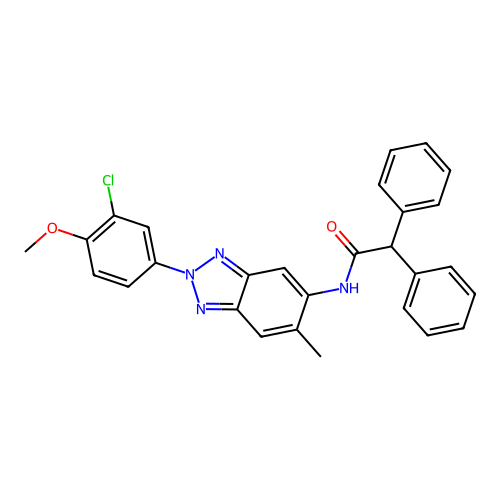 N-[2-(3-chloro-4-methoxy-phenyl)-6-methyl-benzotriazol-5-yl]-2,2-diphenyl-acetamide structure