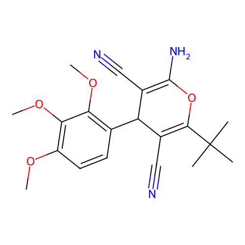 2-amino-6-tert-butyl-4-(2,3,4-trimethoxyphenyl)-4H-pyran-3,5-dicarbonitrile structure