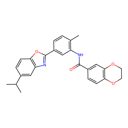 N-(5-(5-isopropylbenzo[d]oxazol-2-yl)-2-methylphenyl)-2,3-dihydrobenzo[b][1,4]dioxine-6-carboxamide structure