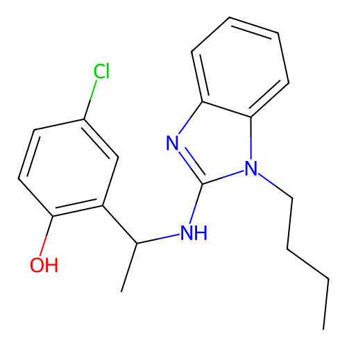 2-{1-[(1-butyl-1H-benzimidazol-2-yl)amino]ethyl}-4-chlorophenol structure