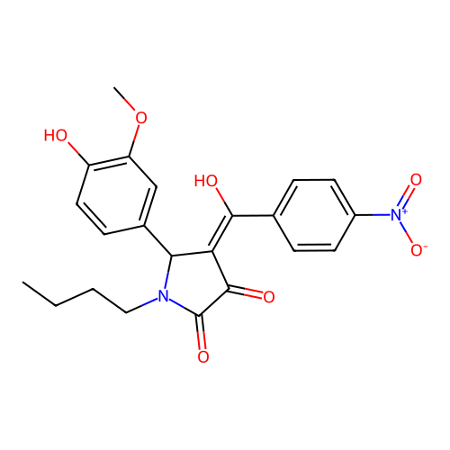 1-butyl-3-hydroxy-5-(4-hydroxy-3-methoxyphenyl)-4-(4-nitrobenzoyl)-1H-pyrrol-2(5H)-one structure