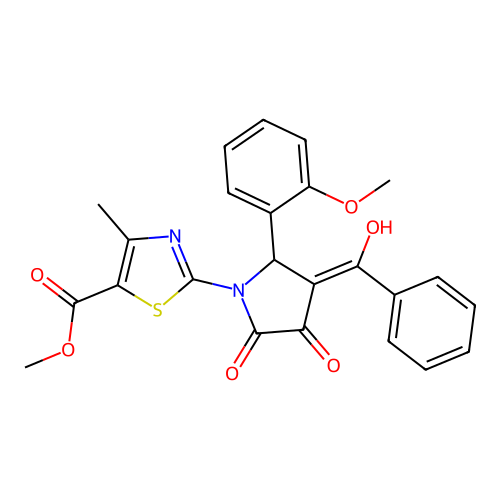 methyl 2-[(3E)-3-[hydroxy(phenyl)methylidene]-2-(2-methoxyphenyl)-4,5-dioxopyrrolidin-1-yl]-4-methyl-1,3-thiazole-5-carboxylate structure