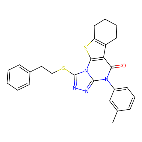 1-(phenethylthio)-4-(m-tolyl)-6,7,8,9-tetrahydrobenzo[4,5]thieno[3,2-e][1,2,4]triazolo[4,3-a]pyrimidin-5(4H)-one structure