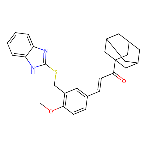 (E)-1-(1-adamantyl)-3-[3-(1H-benzimidazol-2-ylsulfanylmethyl)-4-methoxyphenyl]prop-2-en-1-one structure