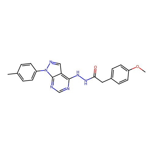 (4-Methoxy-phenyl)-acetic acid N'-(1-p-tolyl-1H-pyrazolo[3,4-d]pyrimidin-4-yl)-hydrazide structure