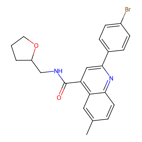 2-(4-bromophenyl)-6-methyl-N-(tetrahydrofuran-2-ylmethyl)quinoline-4-carboxamide structure