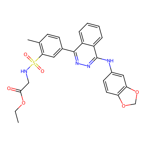 {5-[4-(Benzo[1,3]dioxol-5-ylamino)-phthalazin-1-yl]-2-methyl-benzenesulfonylamino}-acetic acid ethyl ester structure