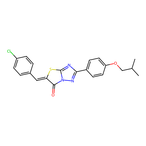 (Z)-5-(4-chlorobenzylidene)-2-(4-isobutoxyphenyl)thiazolo[3,2-b][1,2,4]triazol-6(5H)-one structure