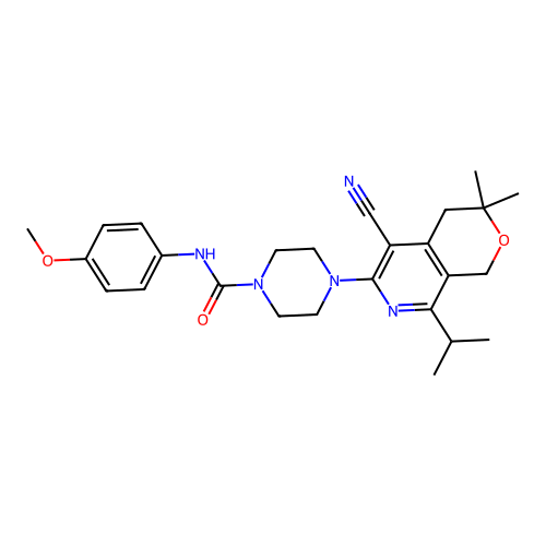 4-(5-cyano-3,3-dimethyl-8-propan-2-yl-1,4-dihydropyrano[3,4-c]pyridin-6-yl)-N-(4-methoxyphenyl)piperazine-1-carboxamide structure
