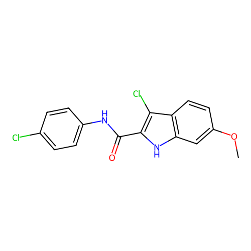 3-chloro-N-(4-chlorophenyl)-6-methoxy-1H-indole-2-carboxamide structure