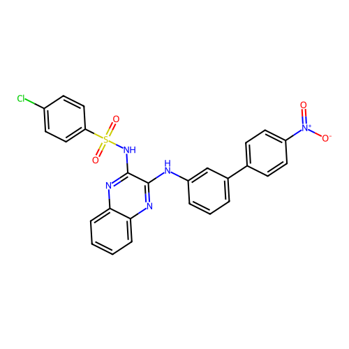 4-chloro-N-{3-[(4'-nitrobiphenyl-3-yl)amino]quinoxalin-2-yl}benzenesulfonamide structure
