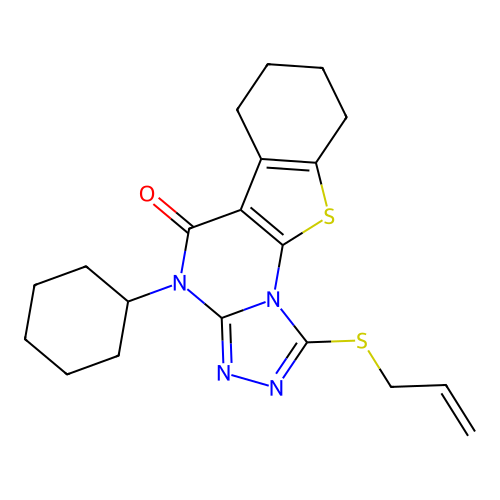 1-(allylthio)-4-cyclohexyl-6,7,8,9-tetrahydrobenzo[4,5]thieno[3,2-e][1,2,4]triazolo[4,3-a]pyrimidin-5(4H)-one structure